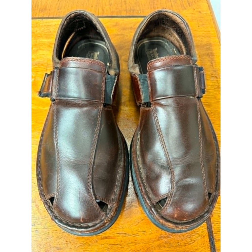 Timberland Mens 10.5 Brown Leather Fisherman Sandals Closed Toe Slip On 85014